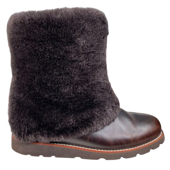 Rare UGG Women’s Maylin Brown Leather Shearling Cuffed Winter Boot Size US 7 - Picture 1 of 10
